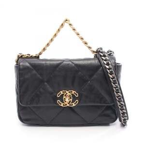 CHANEL 19 Disneuf Matelasse Shoulder Bag, Leather, Women's, Black